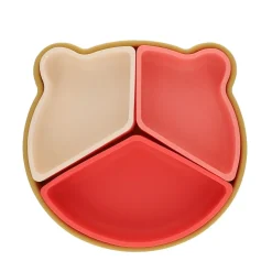 Assiette à compartiments en silicone écru et rose