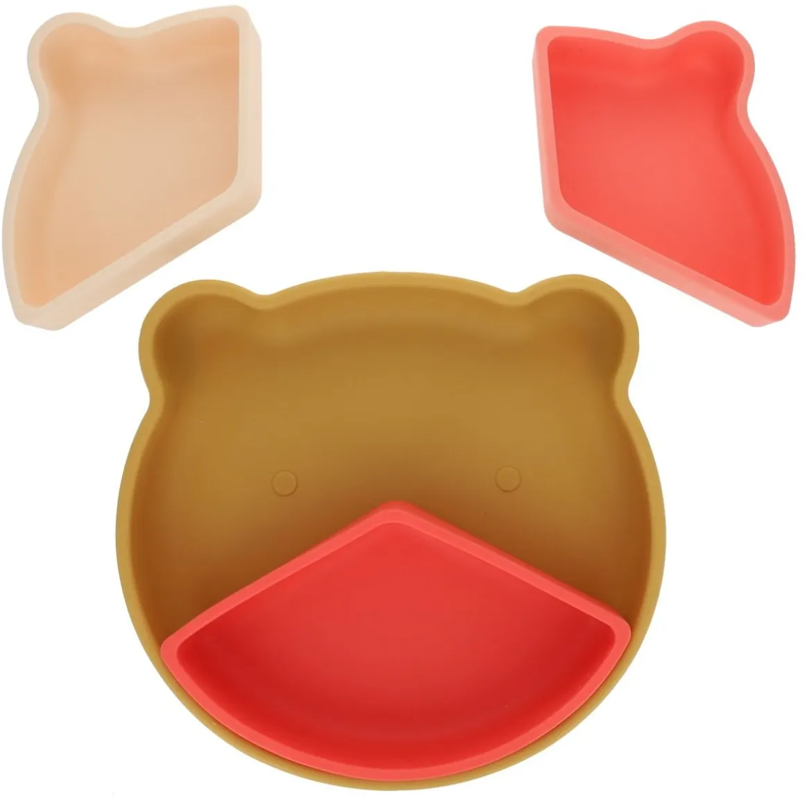 Assiette à compartiments en silicone écru et rose