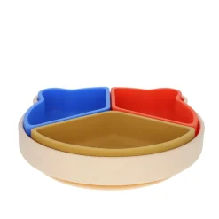 Assiette à compartiments en silicone bleu et corail
