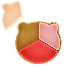 Assiette à compartiments en silicone rose