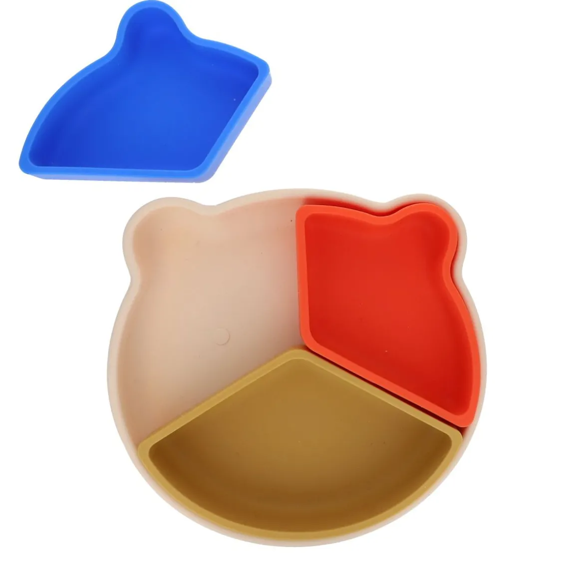 Assiette à compartiments en silicone bleu et corail