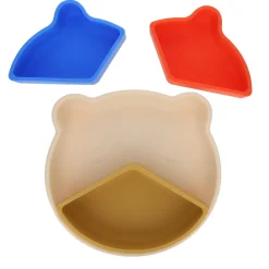 Assiette à compartiments en silicone bleu et corail