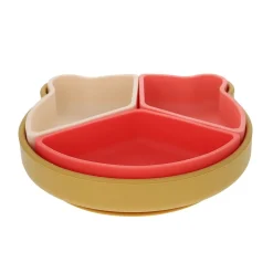 Assiette à compartiments en silicone écru et rose