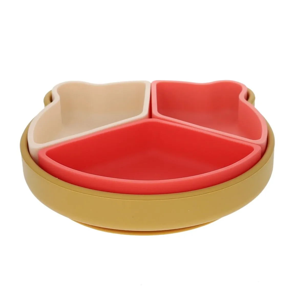 Assiette à compartiments en silicone écru et rose