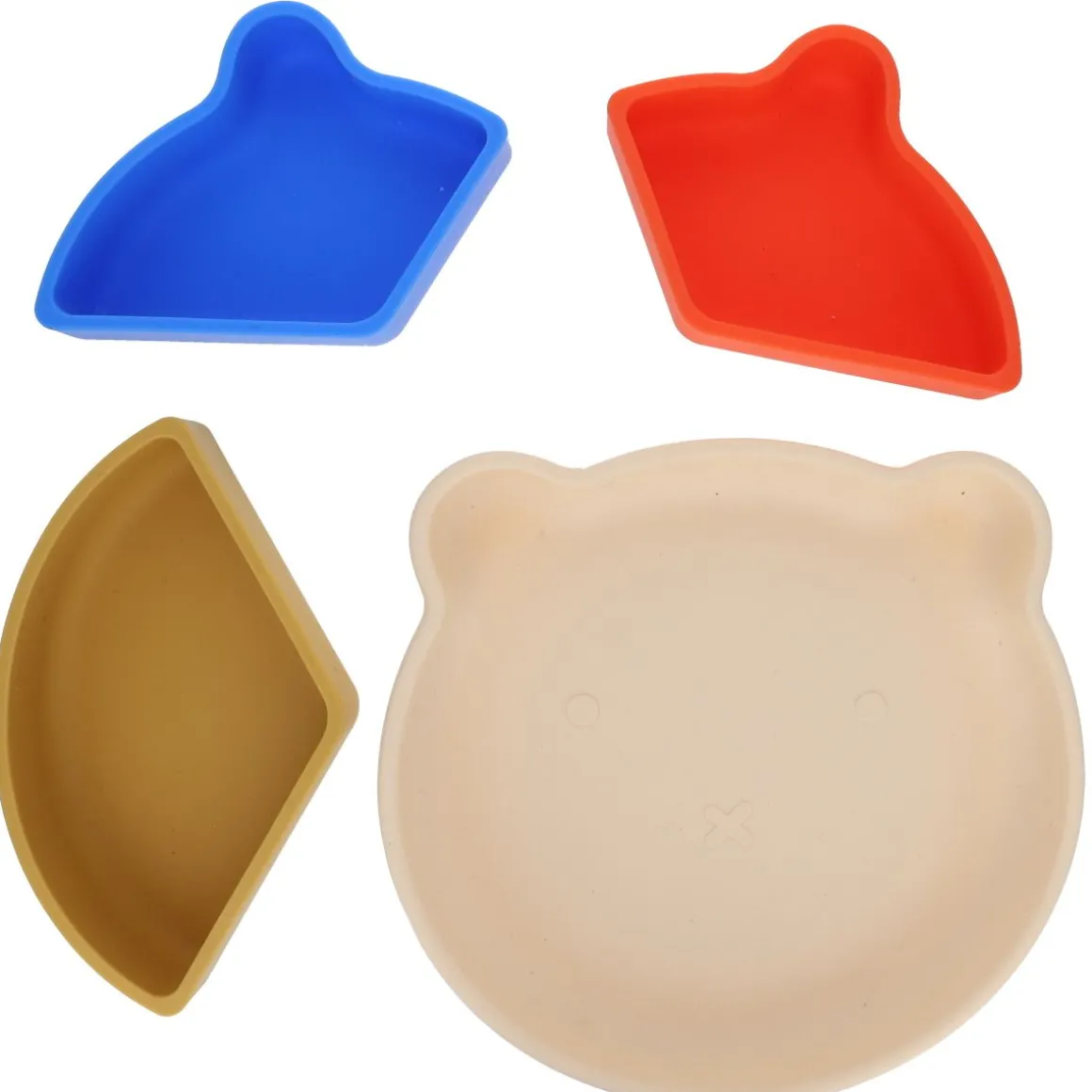 Assiette à compartiments en silicone bleu et corail