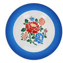 Assiette à fleurs en mélamine bleue Polka Folk