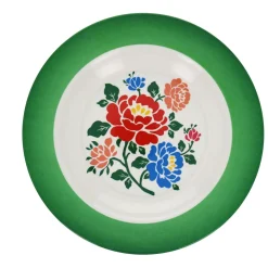 Assiette à fleurs en mélamine verte Polka Folk