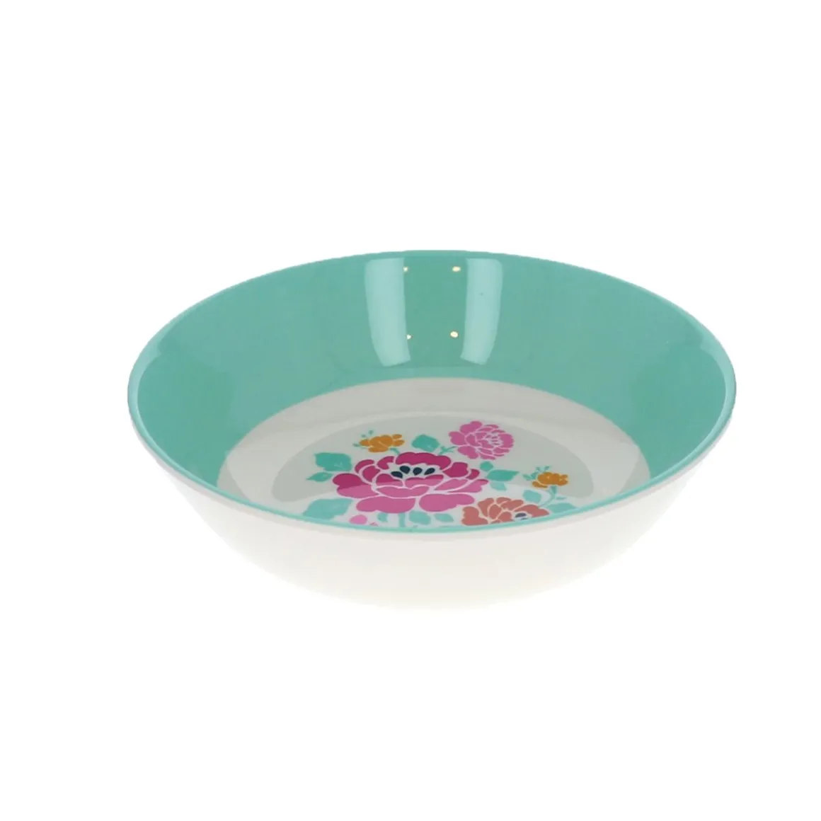 Assiette creuse en mélamine à fleurs turquoises Datcha
