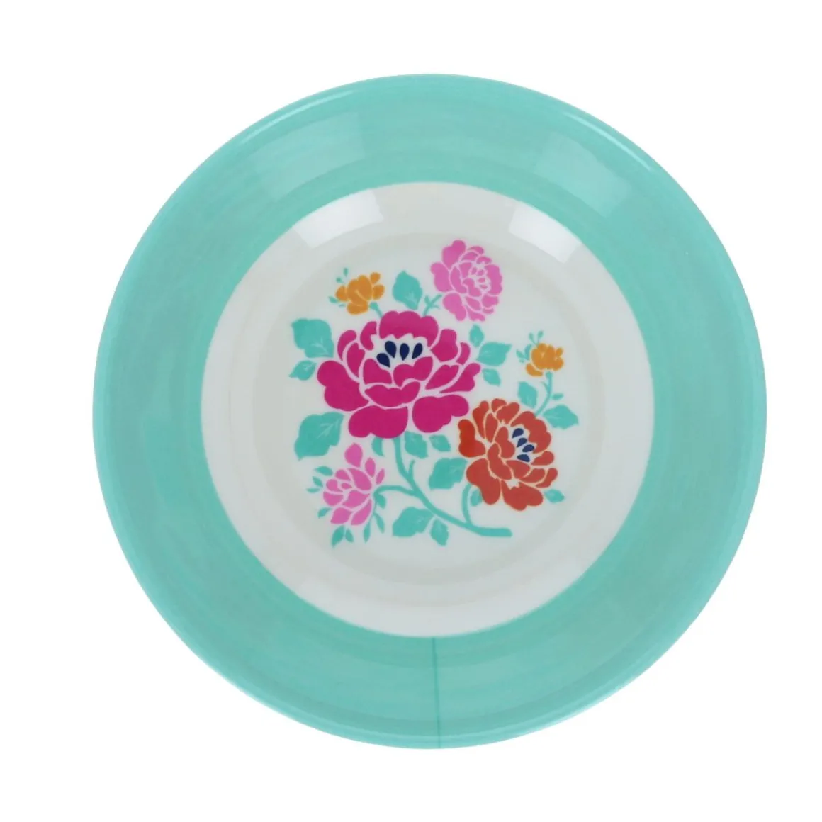 Assiette creuse en mélamine à fleurs turquoises Datcha