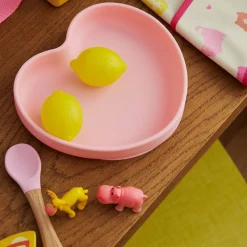 Assiette cœur silicone rose bonbon