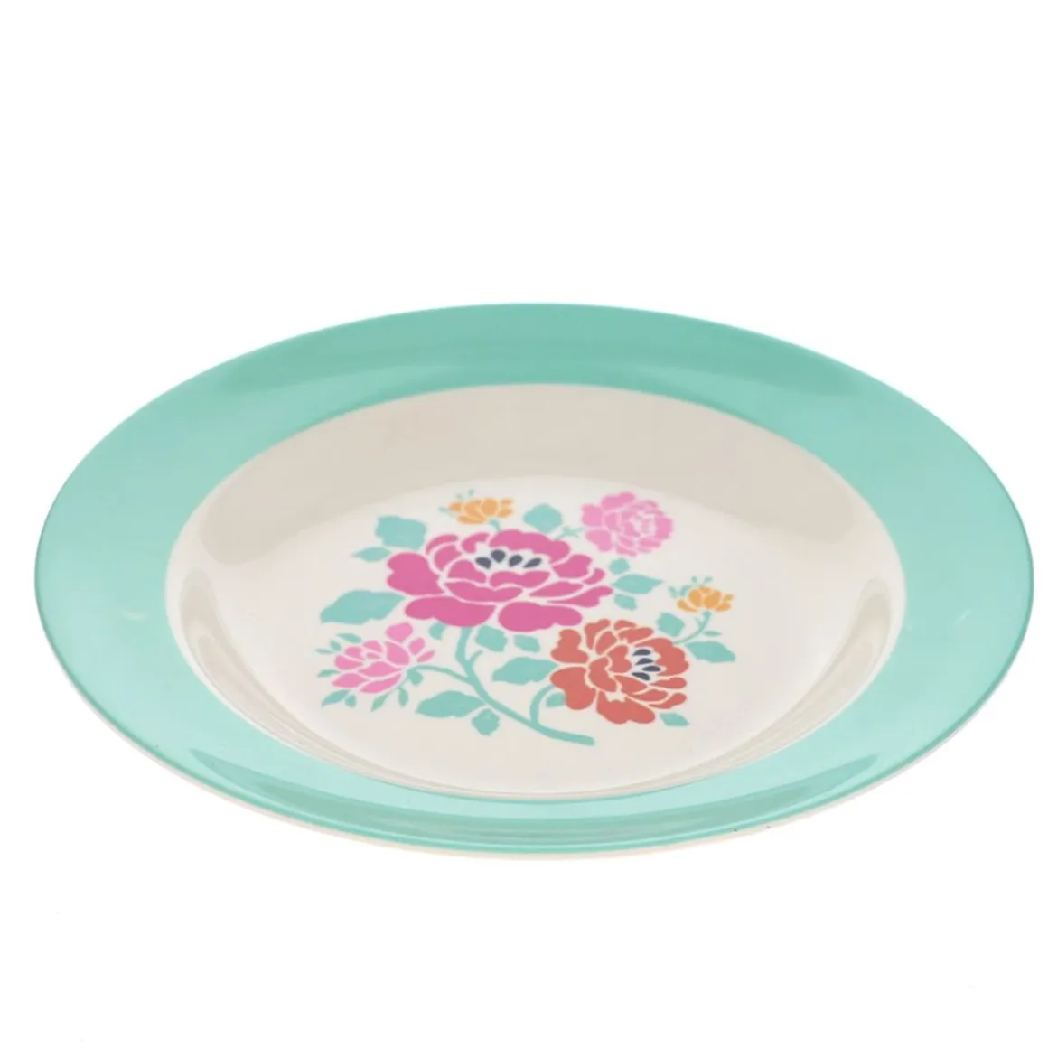 Assiette en mélamine à fleurs turquoises Datcha