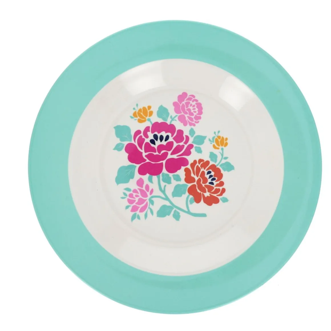 Assiette en mélamine à fleurs turquoises Datcha