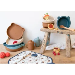 Assiette ours silicone bleu ciel