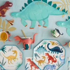 Assiettes en carton dinosaure bleu