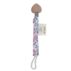 Attache tétine cœur fleurs roses