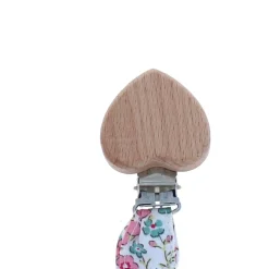 Attache tétine cœur fleurs roses