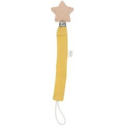Attache tétine gaze de coton jaune moutarde