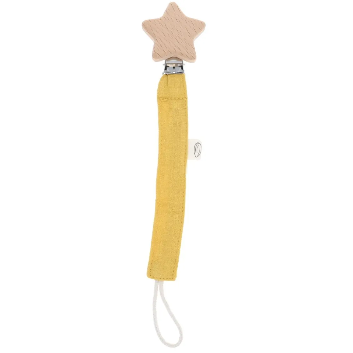 Attache tétine gaze de coton jaune moutarde