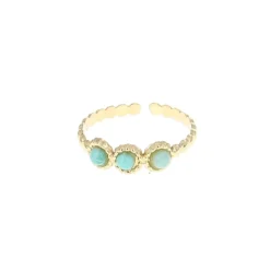 Bague dorée 3 pierres Calcédoine aqua