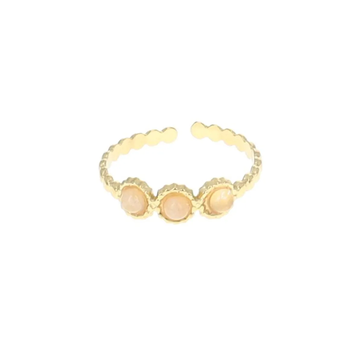 Bague dorée 3 pierres Quartz rose