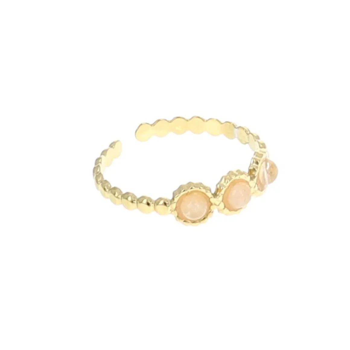 Bague dorée 3 pierres Quartz rose