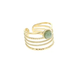 Bague dorée multi rangs pierre Aventurine