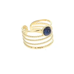 Bague dorée multi rangs pierre Lapis Lazuli