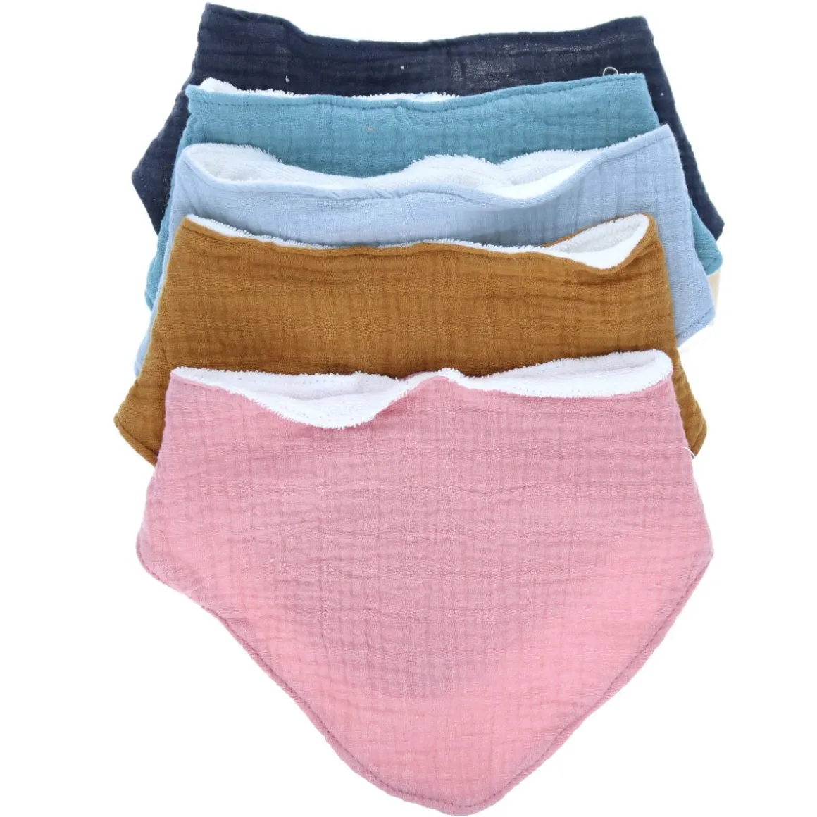Bavoir bandana gaze de coton bleu gris