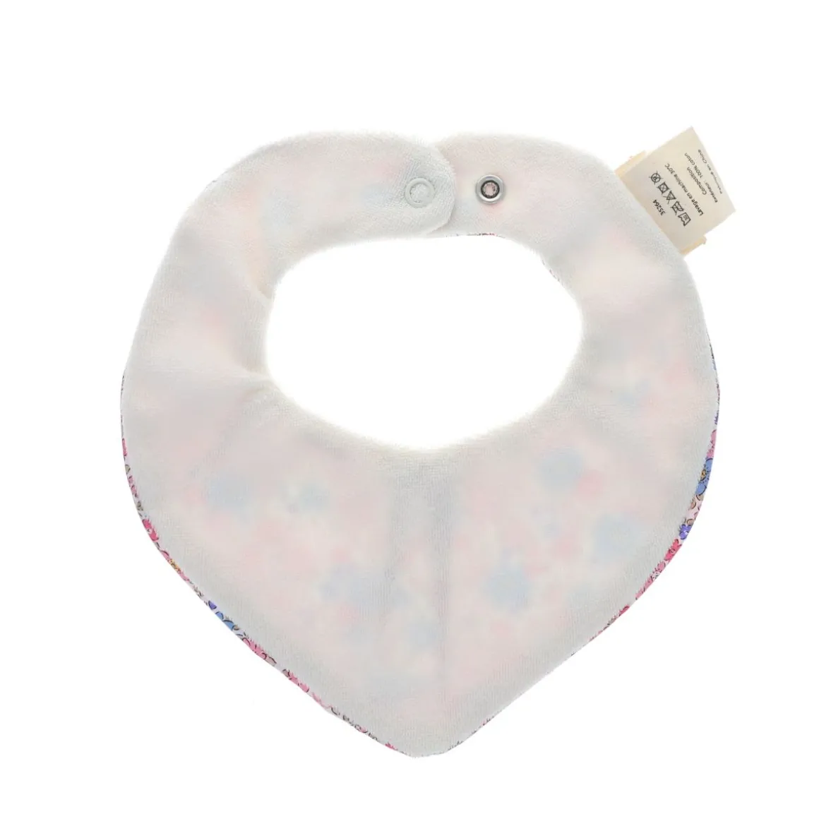 Bavoir bandana éponge fleuri bleu et rose