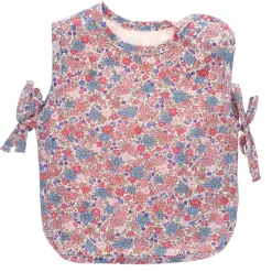 Bavoir tablier fleuri bleu et rose