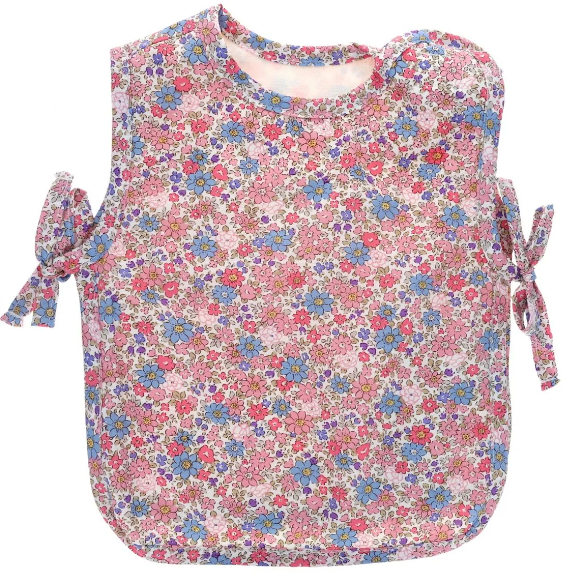 Bavoir tablier fleuri bleu et rose