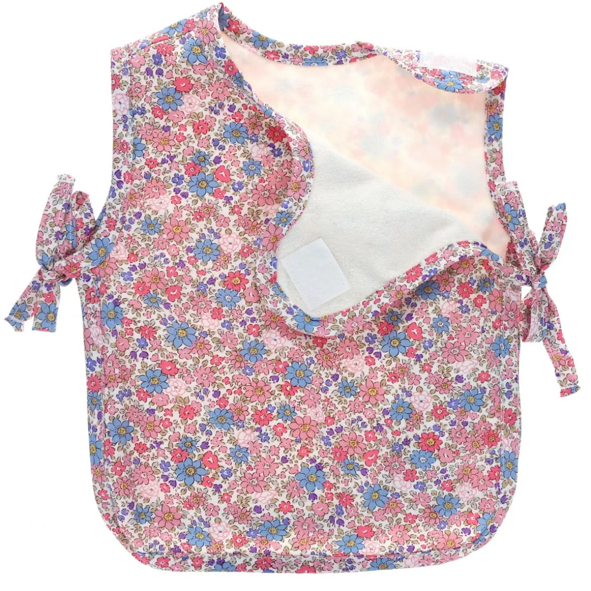 Bavoir tablier fleuri bleu et rose