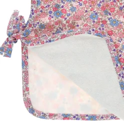 Bavoir tablier fleuri bleu et rose