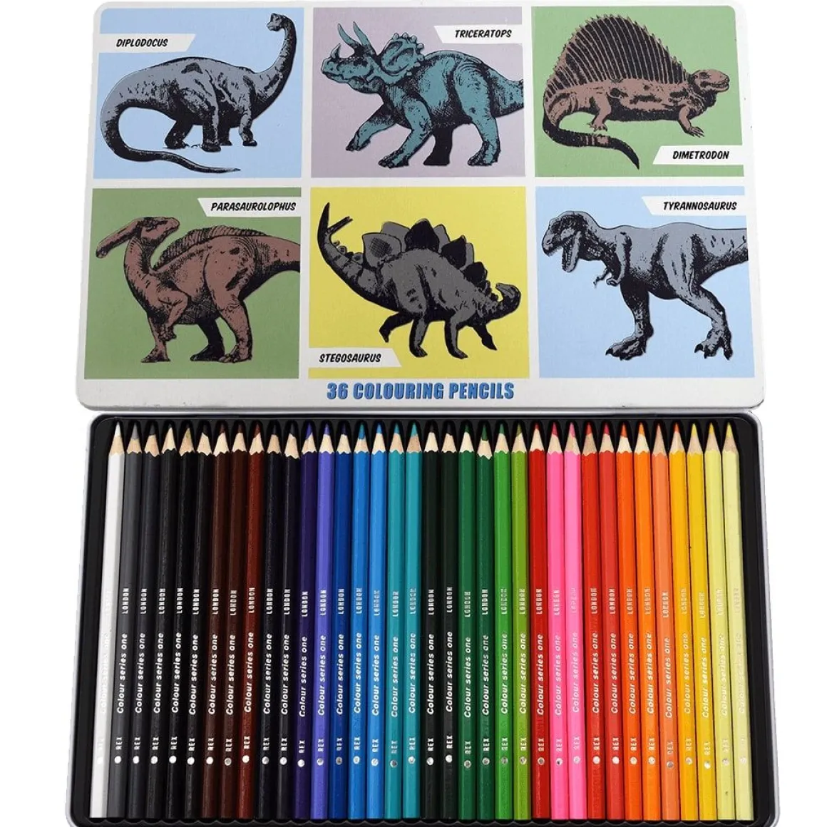 Boite de 36 crayons de couleurs motifs dinosaures