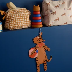 Boîte bleue et écrue en papier mâché - Tigre du Bengale