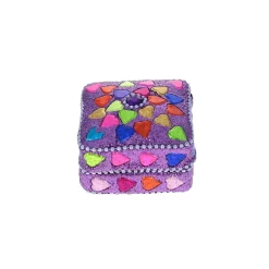 Boîte indienne carrée lilas et cœurs multicolores
