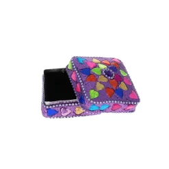 Boîte indienne carrée lilas et cœurs multicolores