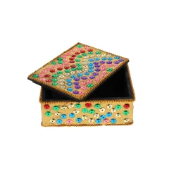 Boîte indienne rectangulaire or multicolore