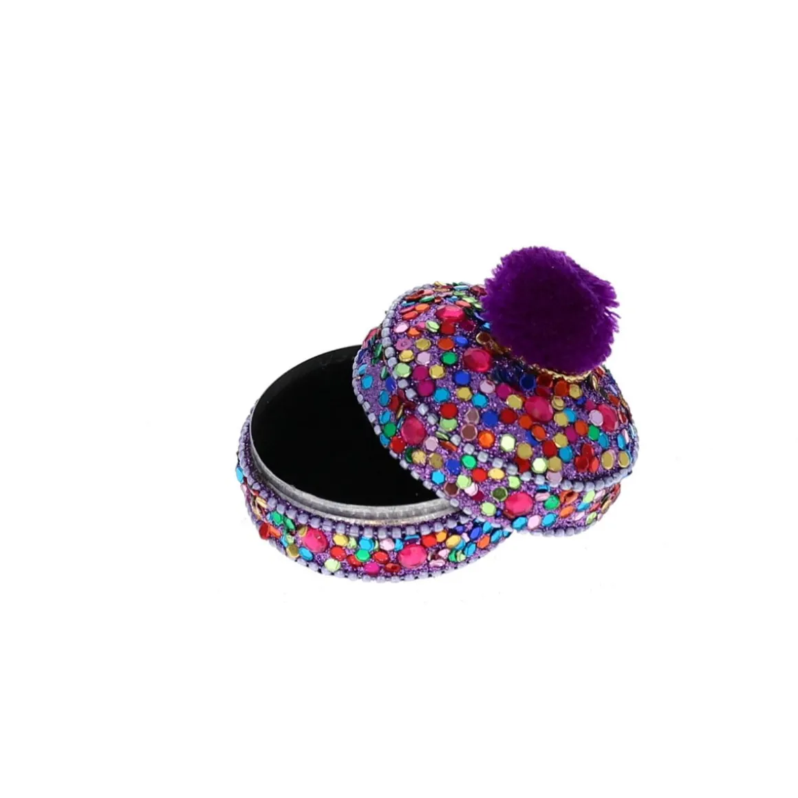 Boîte indienne ronde pompon lilas
