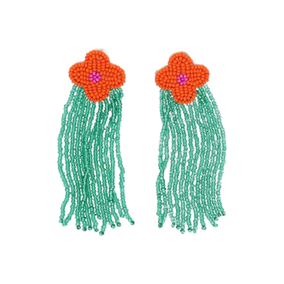 Boucles d'oreilles en perles fleur orange et verte