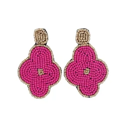 Boucles d'oreilles en perles fleur rose et or