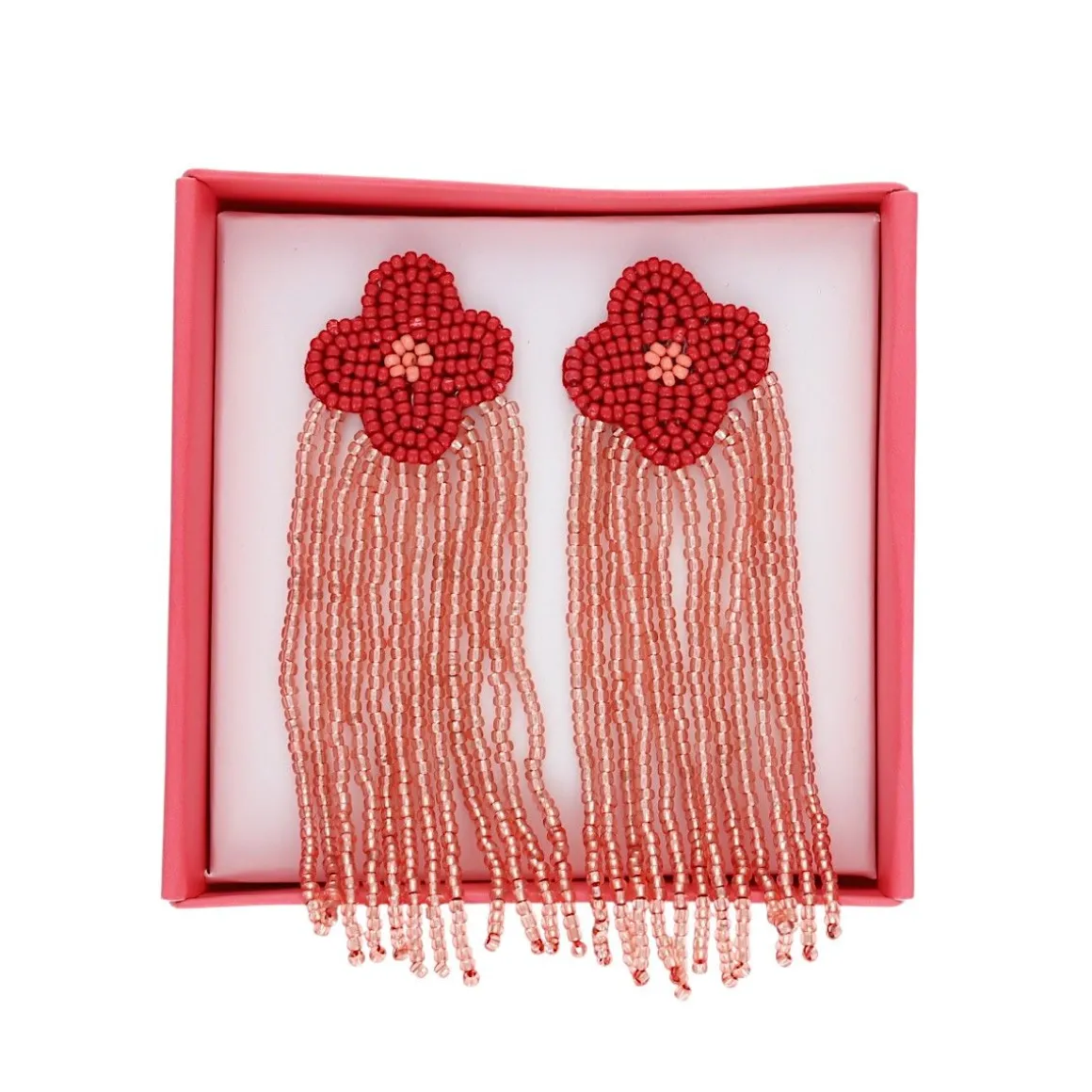 Boucles d'oreilles en perles fleurs rouges - Trouville