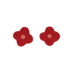 Boucles d'oreilles en perles fleurs rouges clips - Trouville