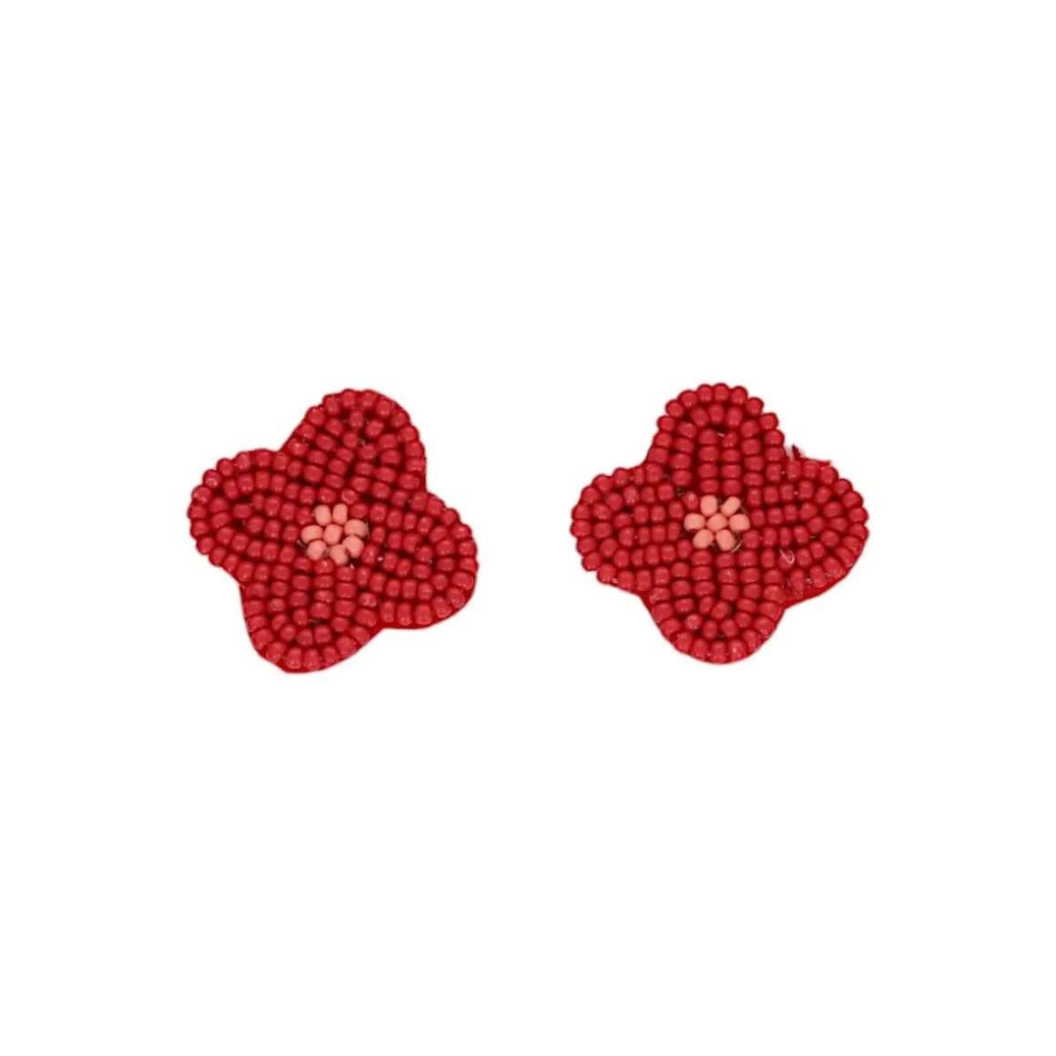 Boucles d'oreilles en perles fleurs rouges clips - Trouville