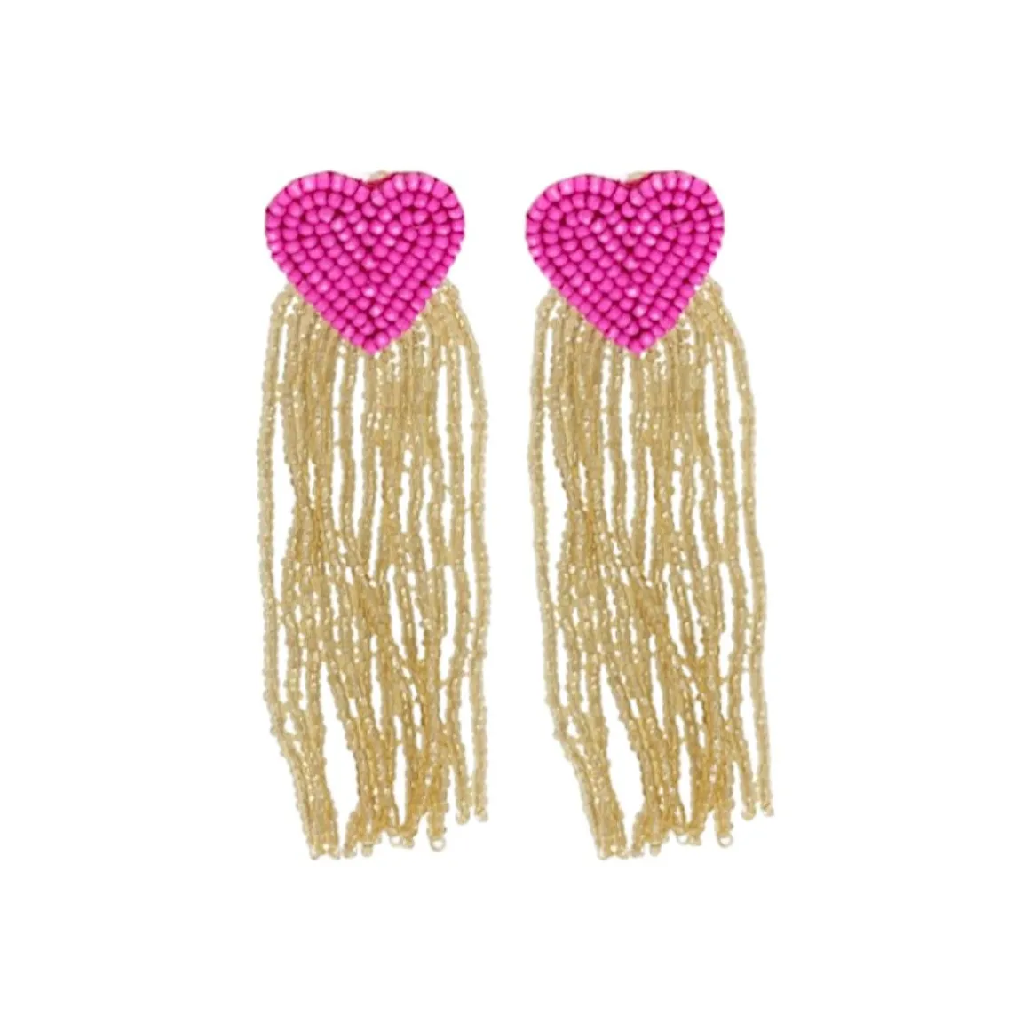Boucles d'oreilles en perles cœur rose et or