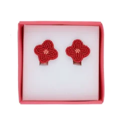 Boucles d'oreilles en perles fleurs rouges clips - Trouville