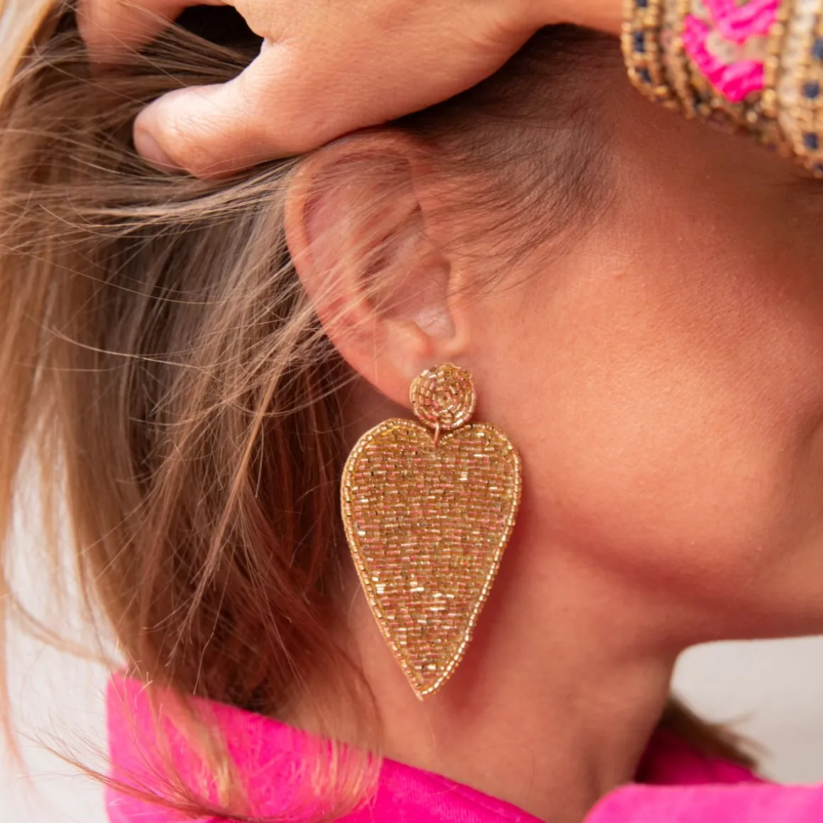 Boucles d'oreilles en perles cœur doré