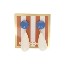 Boucles d'oreilles goutte bleu et écru