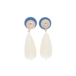 Boucles d'oreilles goutte bleu et écru