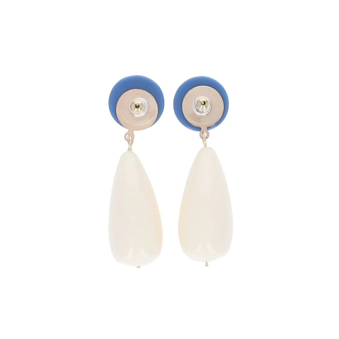 Boucles d'oreilles goutte bleu et écru